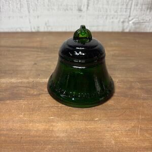 Vintage Green Glass Bell Paperweight Telephone Pioneers of America 1982